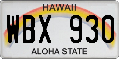 HI license plate WBX930