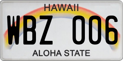 HI license plate WBZ006