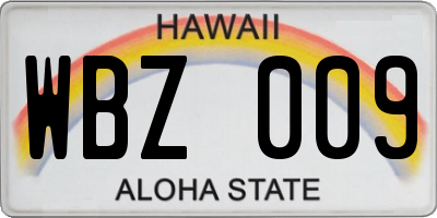 HI license plate WBZ009