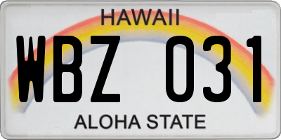 HI license plate WBZ031