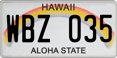 HI license plate WBZ035