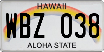 HI license plate WBZ038