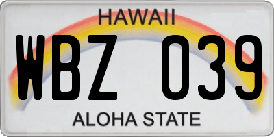 HI license plate WBZ039