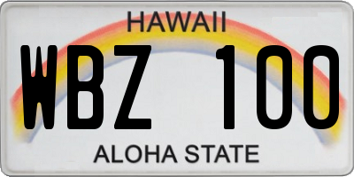 HI license plate WBZ100