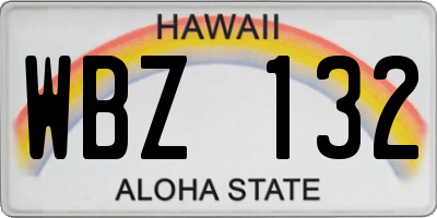 HI license plate WBZ132
