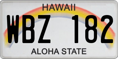 HI license plate WBZ182