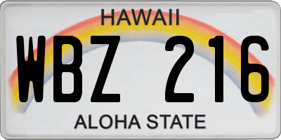 HI license plate WBZ216