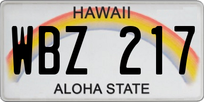 HI license plate WBZ217
