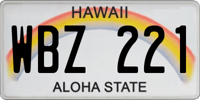 HI license plate WBZ221