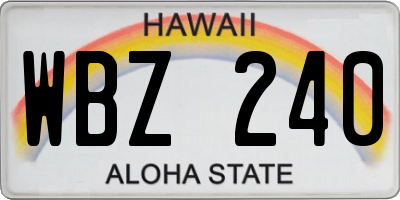 HI license plate WBZ240