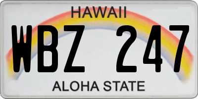HI license plate WBZ247