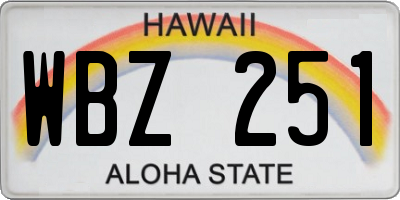 HI license plate WBZ251