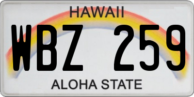 HI license plate WBZ259