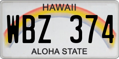 HI license plate WBZ374
