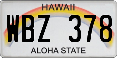 HI license plate WBZ378