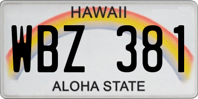 HI license plate WBZ381