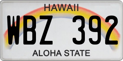 HI license plate WBZ392