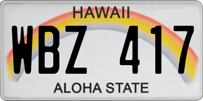 HI license plate WBZ417