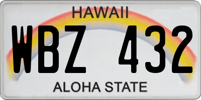 HI license plate WBZ432