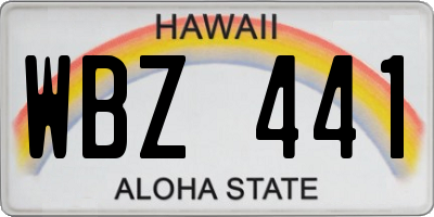 HI license plate WBZ441