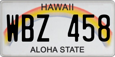 HI license plate WBZ458