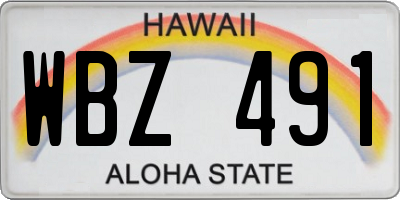 HI license plate WBZ491
