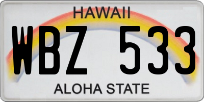 HI license plate WBZ533