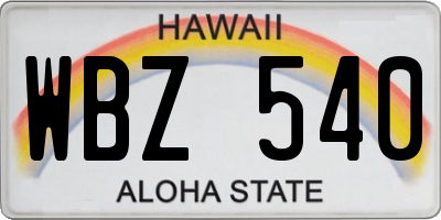 HI license plate WBZ540