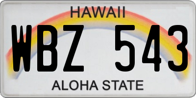 HI license plate WBZ543