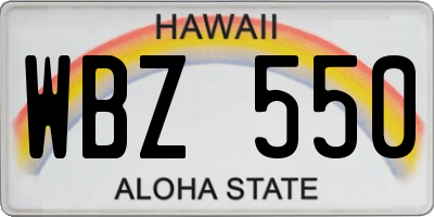 HI license plate WBZ550