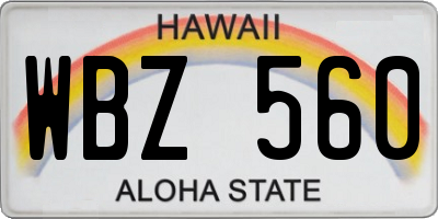 HI license plate WBZ560