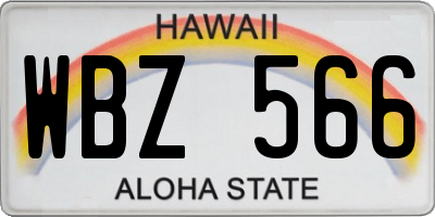 HI license plate WBZ566