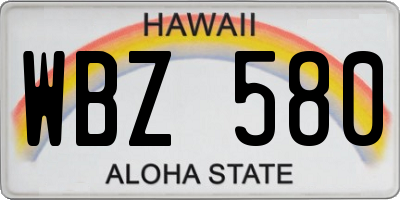 HI license plate WBZ580