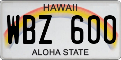 HI license plate WBZ600
