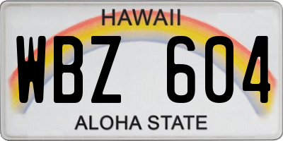 HI license plate WBZ604