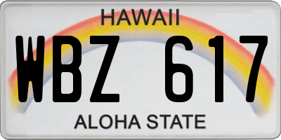 HI license plate WBZ617