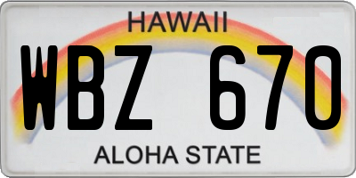 HI license plate WBZ670