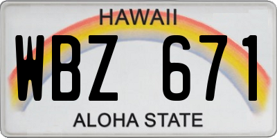 HI license plate WBZ671