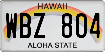 HI license plate WBZ804