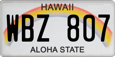 HI license plate WBZ807