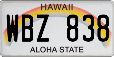HI license plate WBZ838