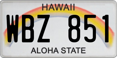 HI license plate WBZ851