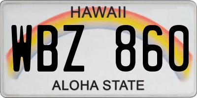 HI license plate WBZ860