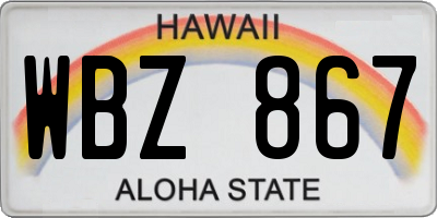HI license plate WBZ867
