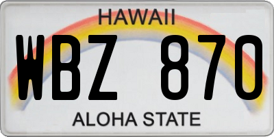 HI license plate WBZ870