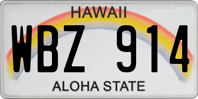 HI license plate WBZ914