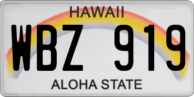 HI license plate WBZ919