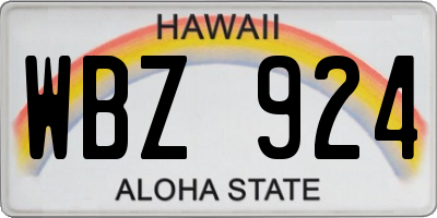 HI license plate WBZ924
