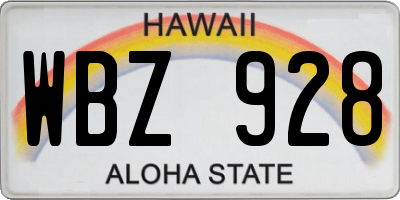 HI license plate WBZ928