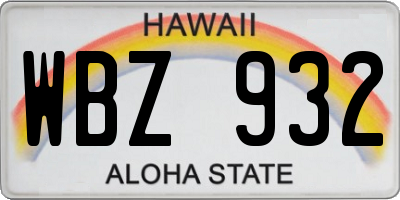 HI license plate WBZ932